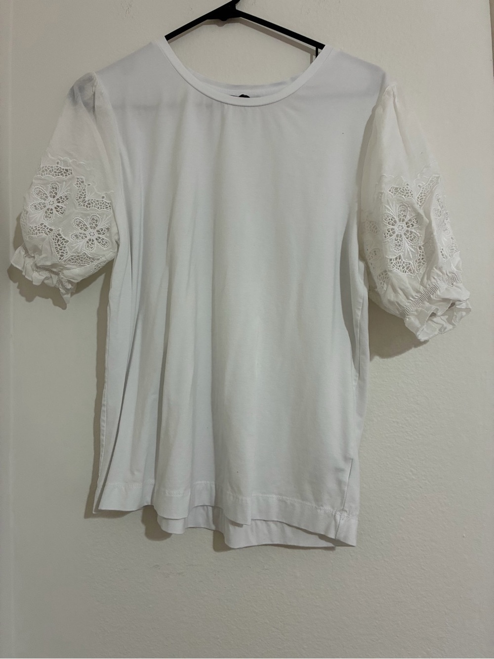 White Eyelet Puff Sleeve Tee - Women's Top